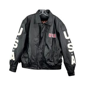 Interstate Leather Jacket Men's L Black USA Eagle American Flag Patriotic Biker